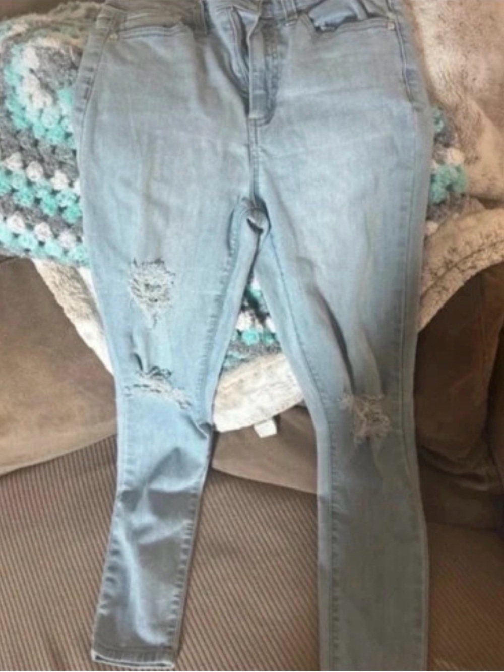 Guess Light Blue Distressed Skinny Jeans for Women